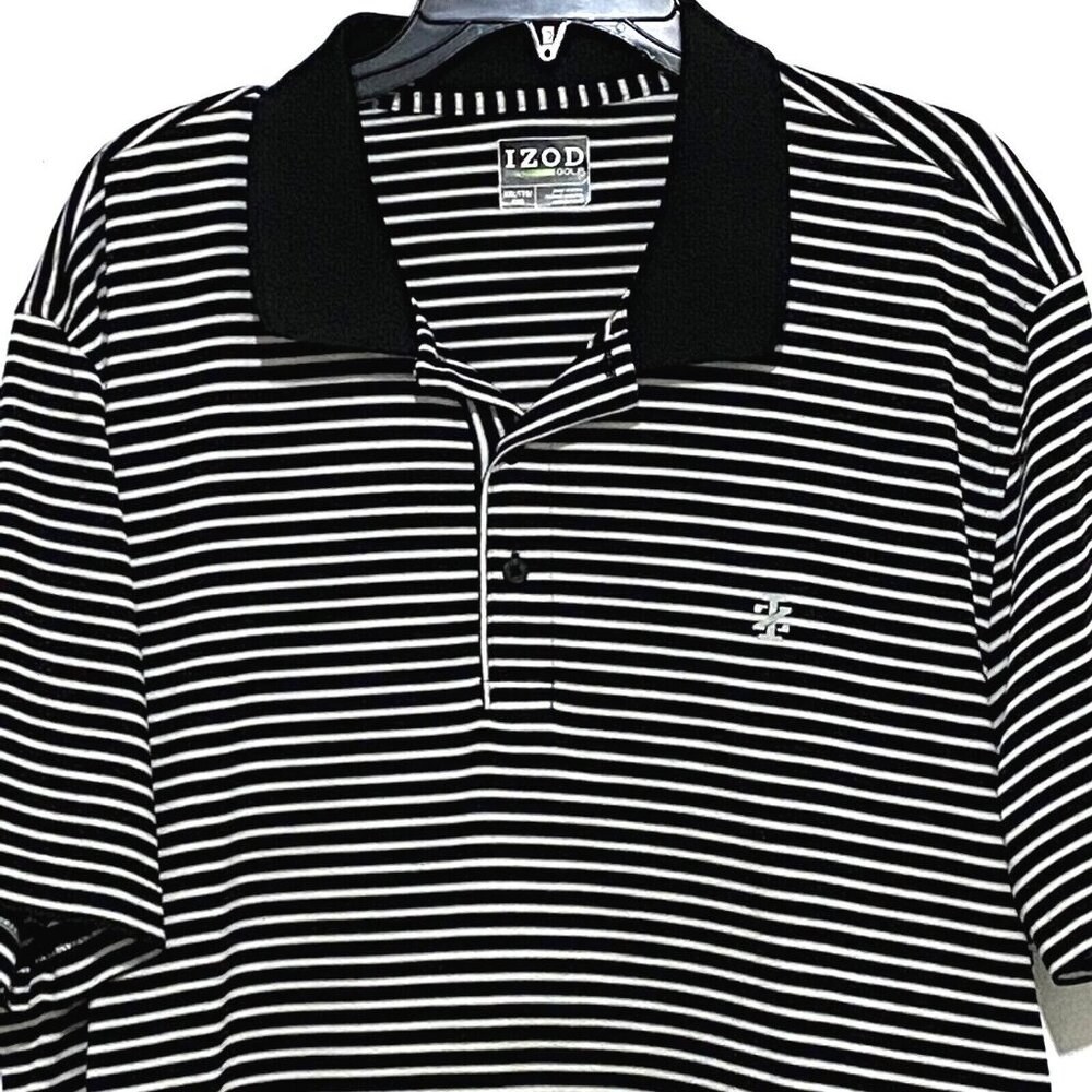 IZOD Golf Striped Polo Shirt XXL Black and White‎ Preppy Classic Sports